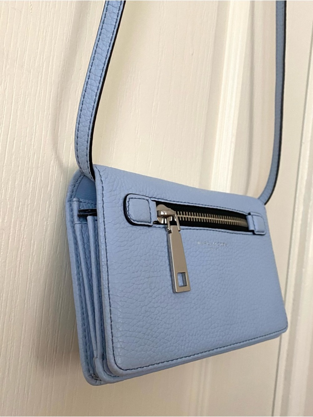 $295 Marc Jacobs Gotham Blue Pebble Leather Adjustable Crossbody Bag Clutch - Picture 3 of 14